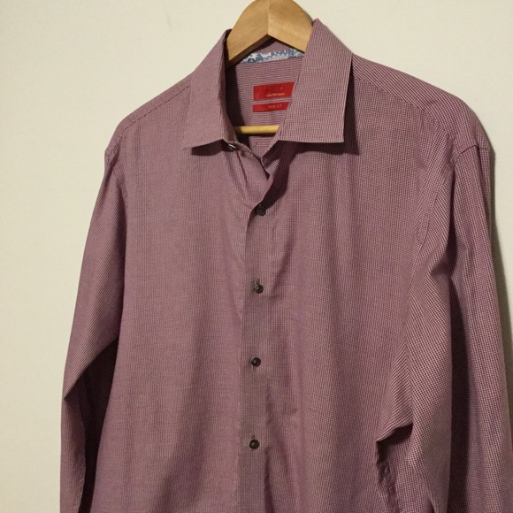 SAKS FIFTH AVENUE sz 18 Shirt Button Up Trim Fit  Red Long Sleeve - Picture 3 of 8